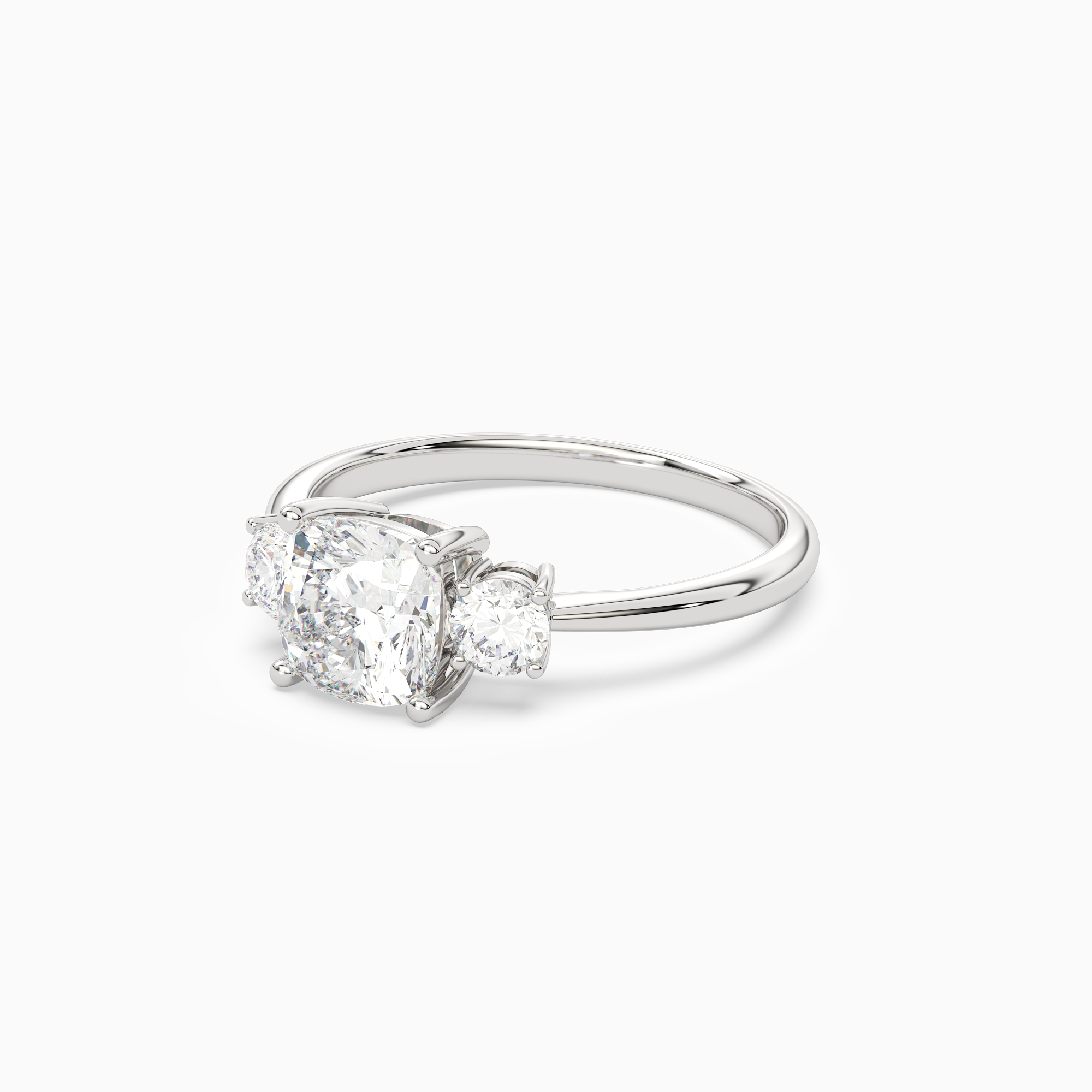 Cushion Classic Round Three Stone Large Sides in Platinum top angle