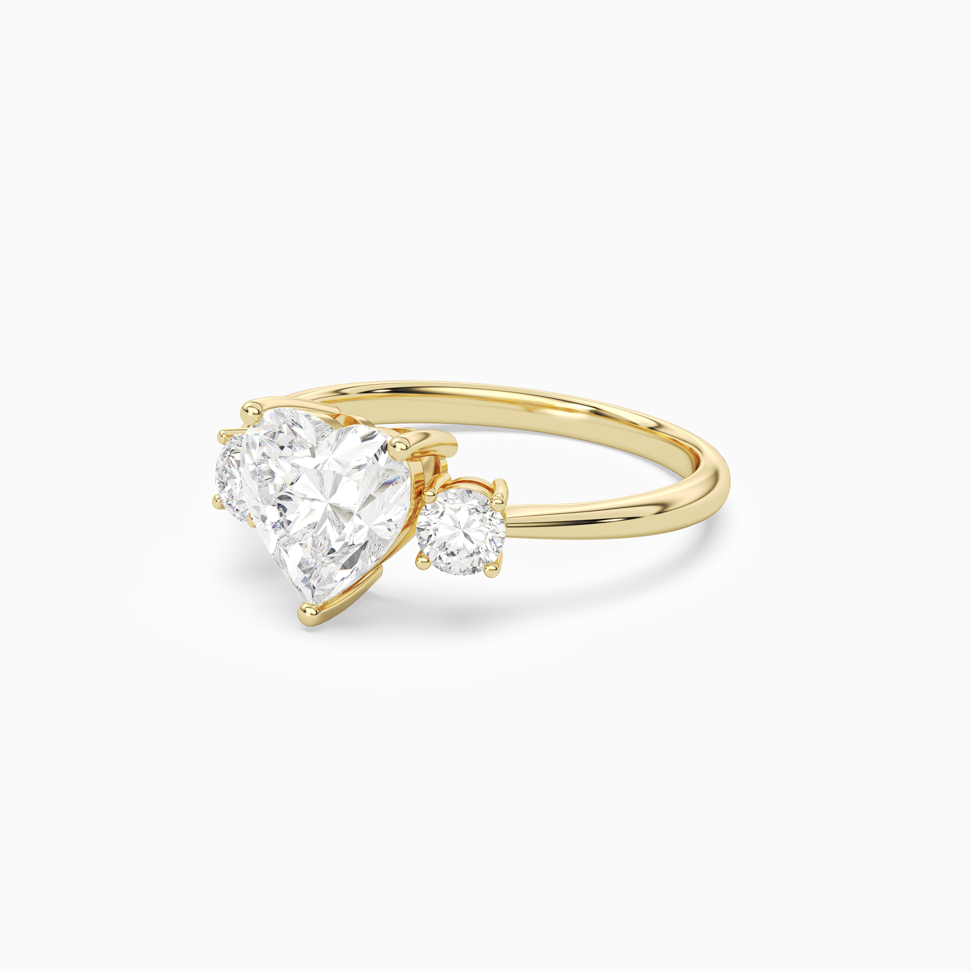Heart Classic Round Three Stone Large Sides in 14K Yellow Gold top angle