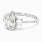 Pear Classic Round Three Stone Large Sides in Platinum top angle
