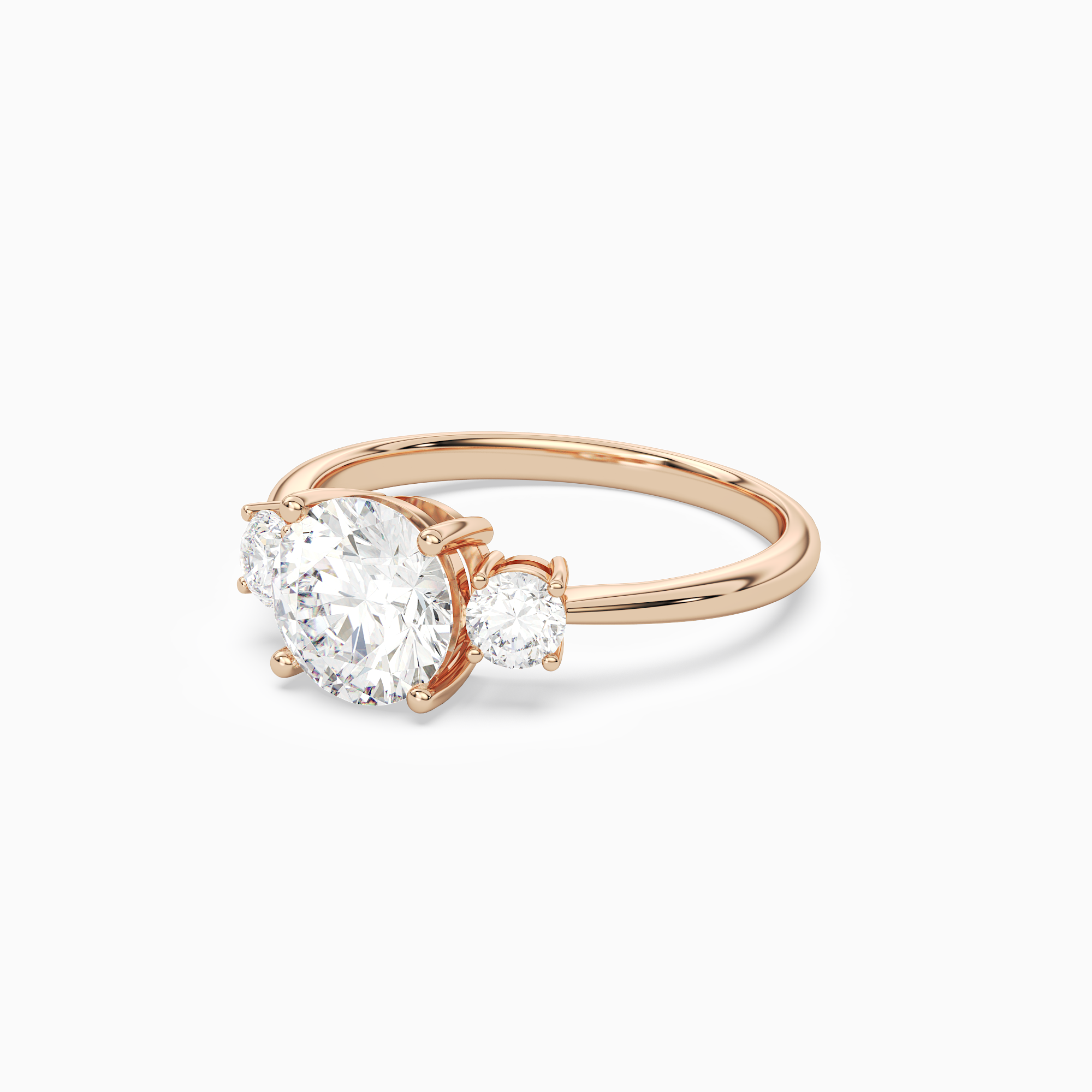 Round Classic Round Three Stone Large Sides in 14K Rose Gold top angle