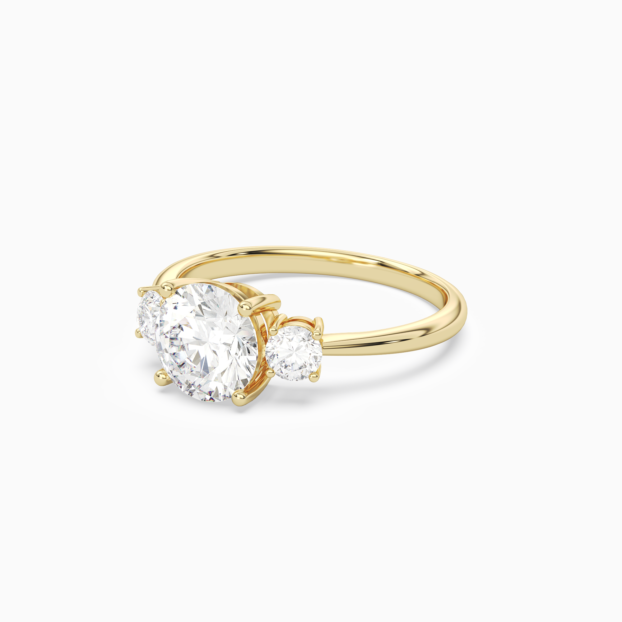 Round Classic Round Three Stone Large Sides in 18K Yellow Gold top angle