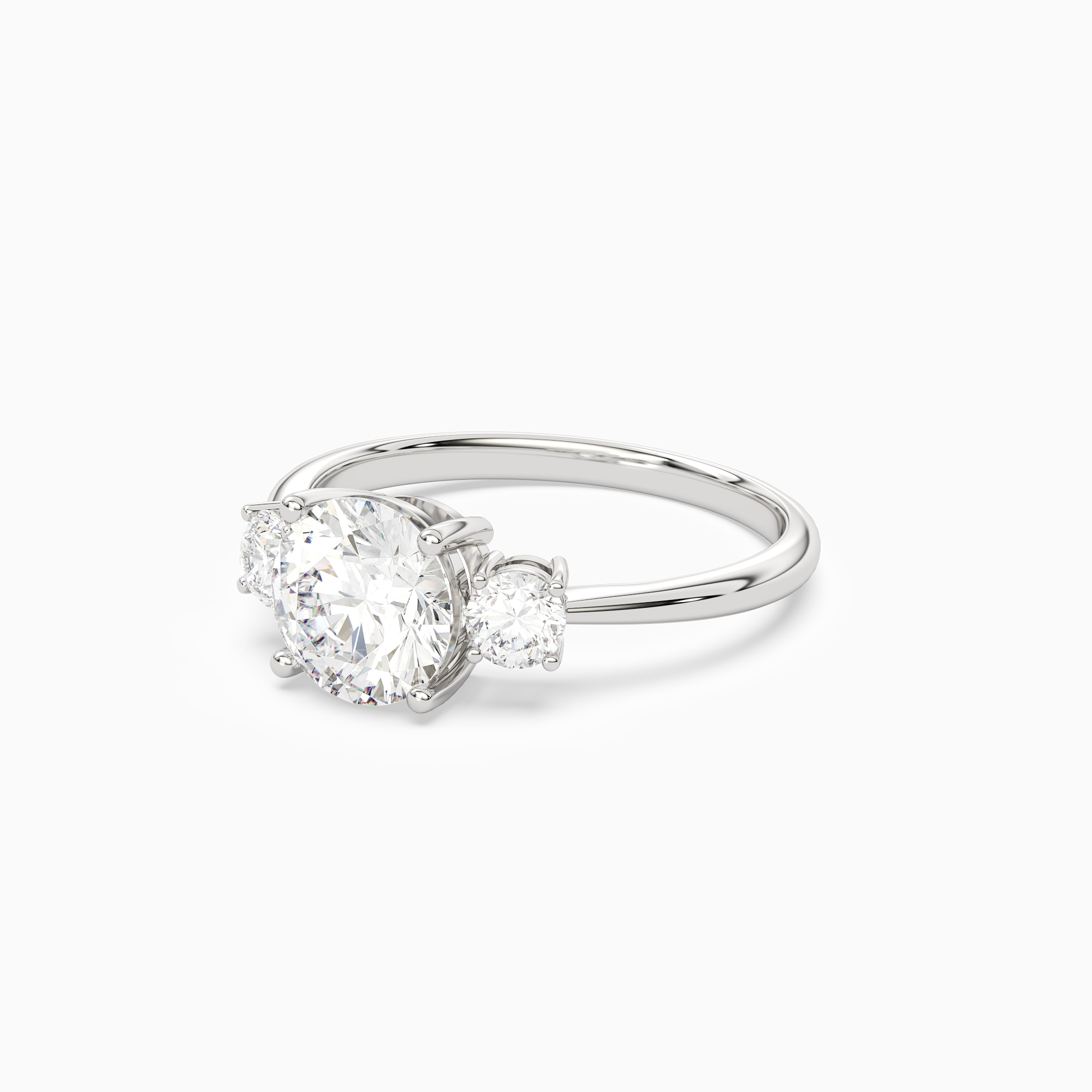 Round Classic Round Three Stone Large Sides in Platinum top angle