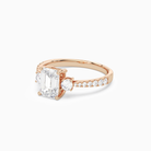 Emerald Classic Round Three Stone Pavé in 14K Rose Gold top angle