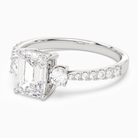 Emerald Classic Round Three Stone Pavé in 18K White Gold top angle