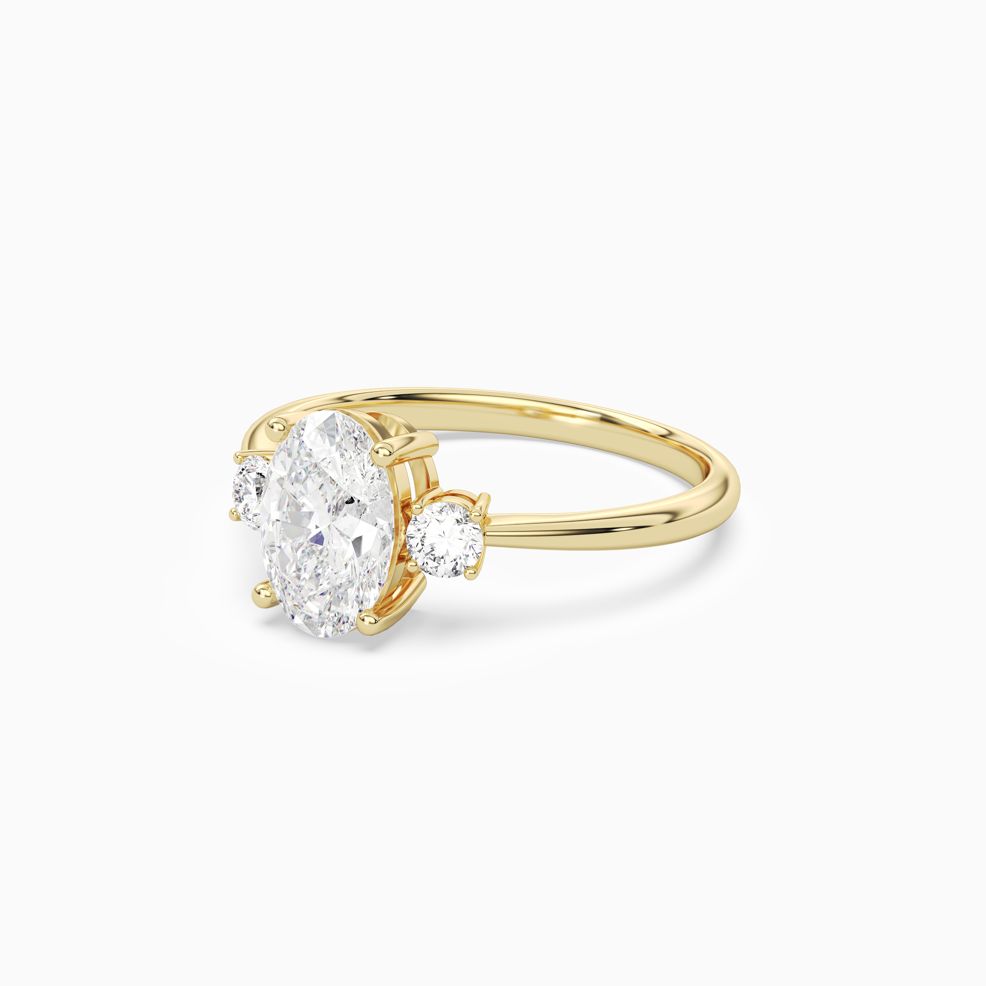 Oval Classic Round Three Stone Small Sides in 14K Yellow Gold top angle