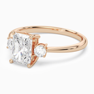 Radiant Classic Round Three Stone Small Sides in 14K Rose Gold top angle