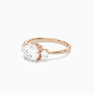 Round Classic Round Three Stone Small Sides in 14K Rose Gold top angle