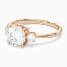 Round Classic Round Three Stone Small Sides in 14K Rose Gold top angle