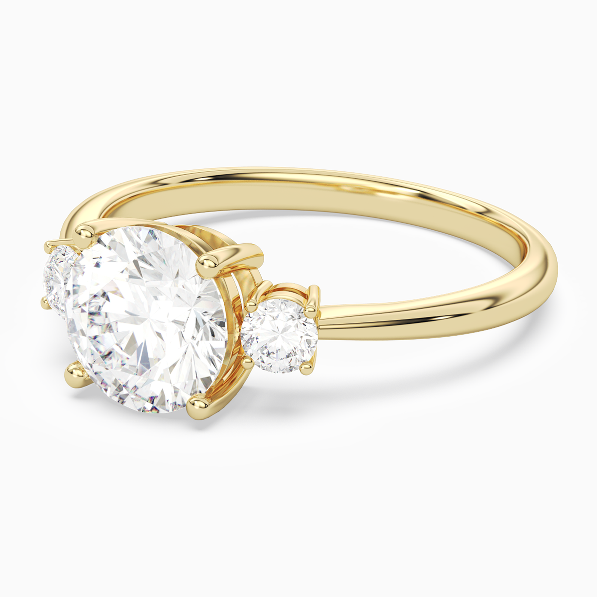 Round Classic Round Three Stone Small Sides in 14K Yellow Gold top angle