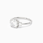 Round Classic Round Three Stone Small Sides in 18K White Gold top angle