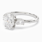 Oval Ornate Accented Three Stone in 18K White Gold top angle