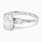 Pear Ornate Accented Three Stone in 18K White Gold top angle