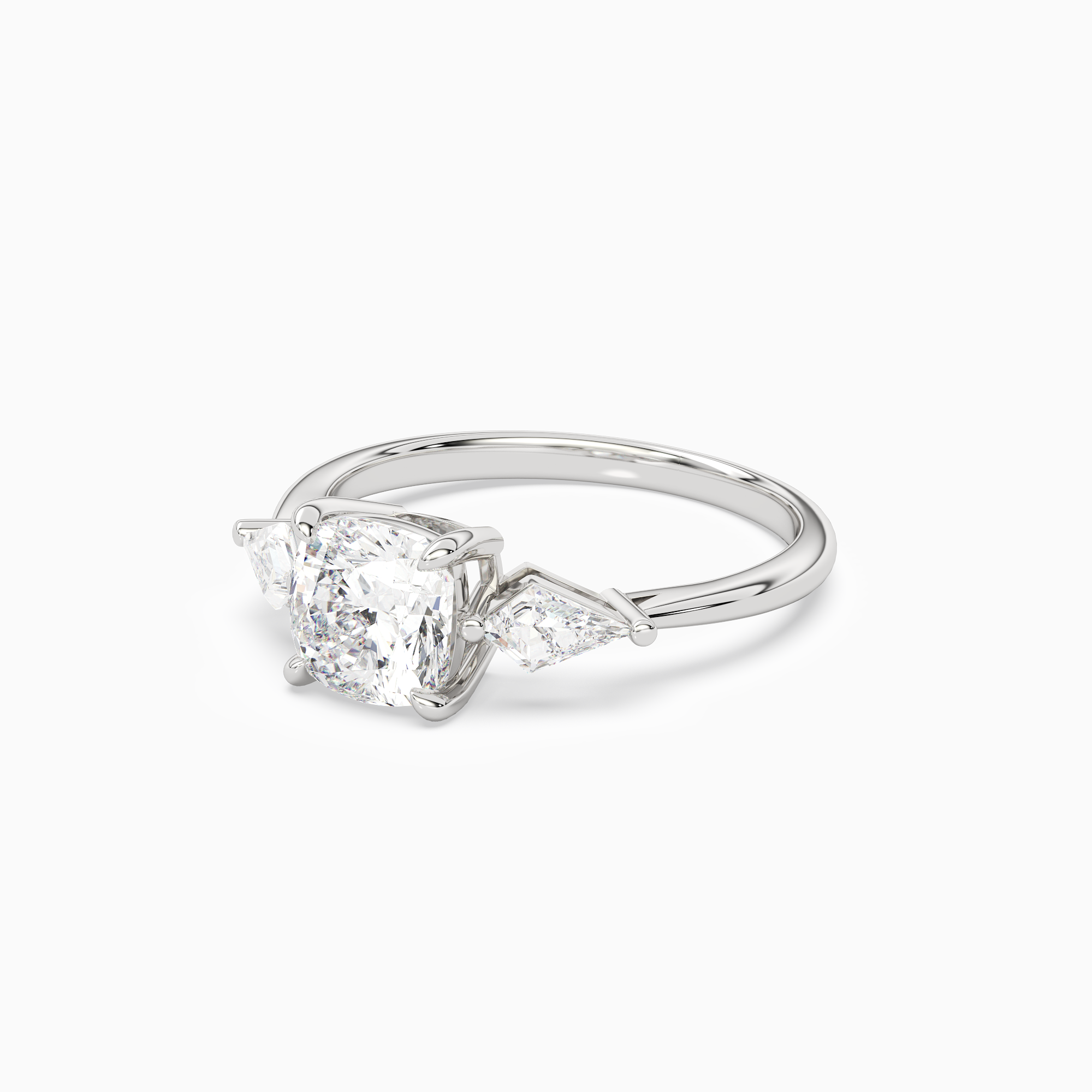 Cushion Kite Side Three Stone Large Sides in Platinum top angle