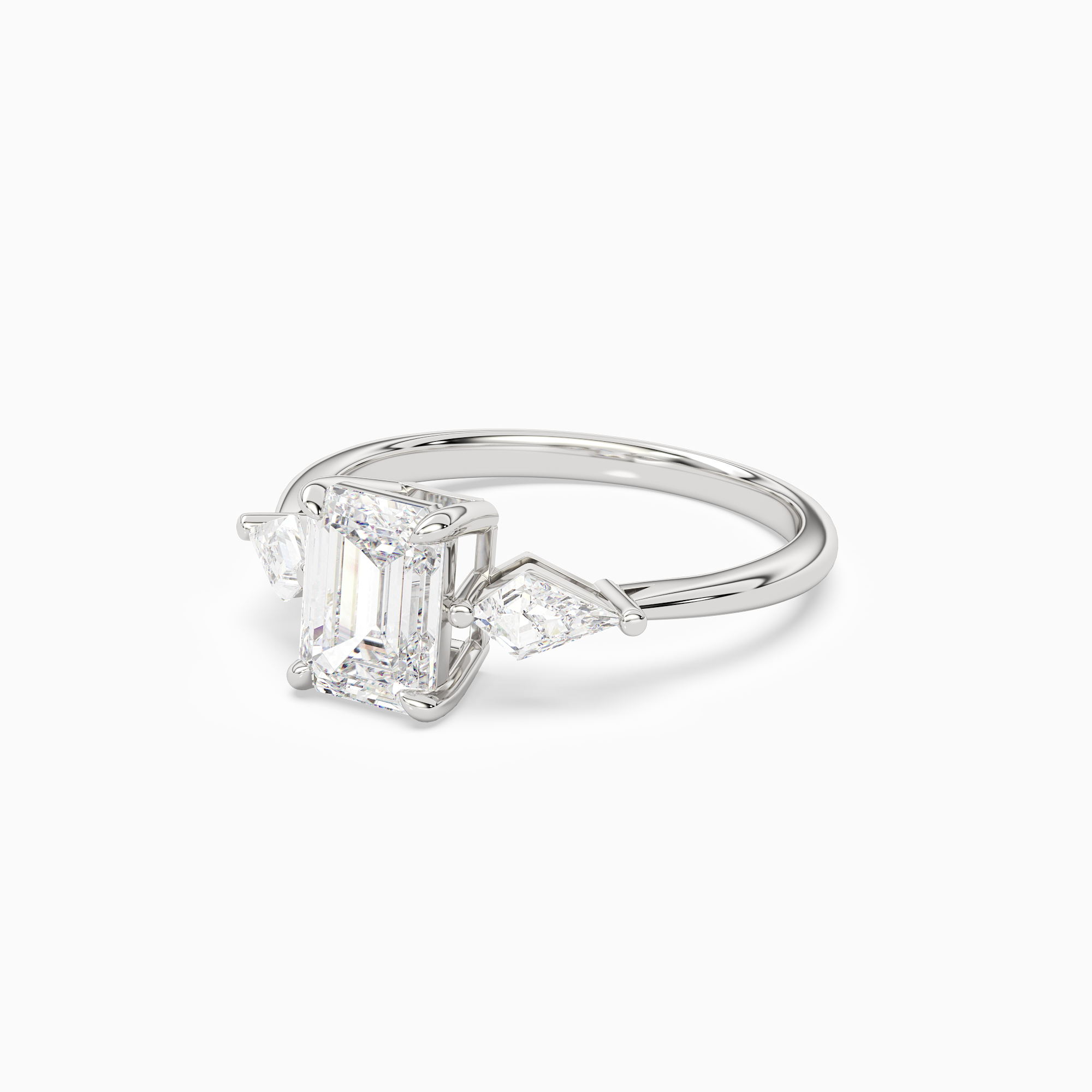 Emerald Kite Side Three Stone Large Sides in 14K White Gold top angle