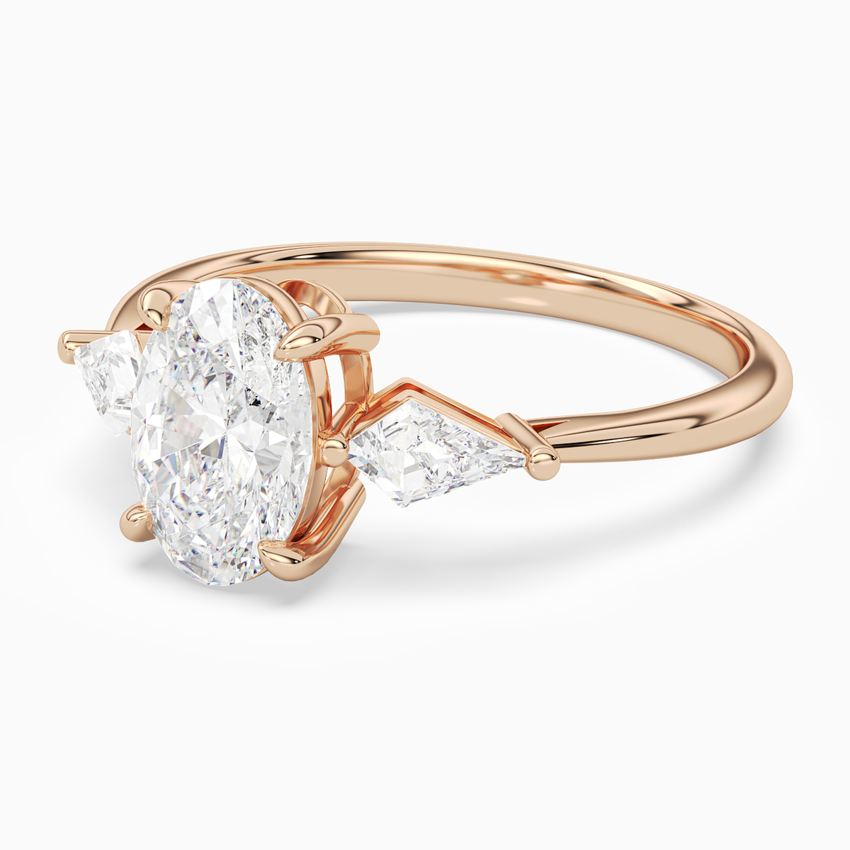 Oval Kite Side Three Stone Large Sides in 14K Rose Gold top angle