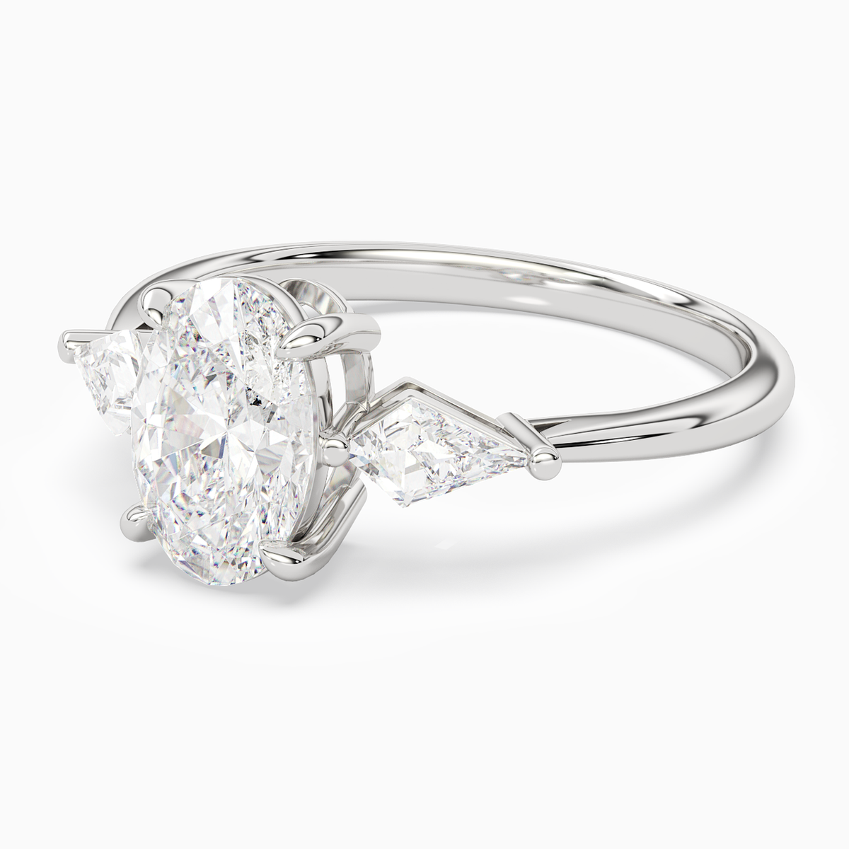 Oval Kite Side Three Stone Large Sides in 14K White Gold top angle