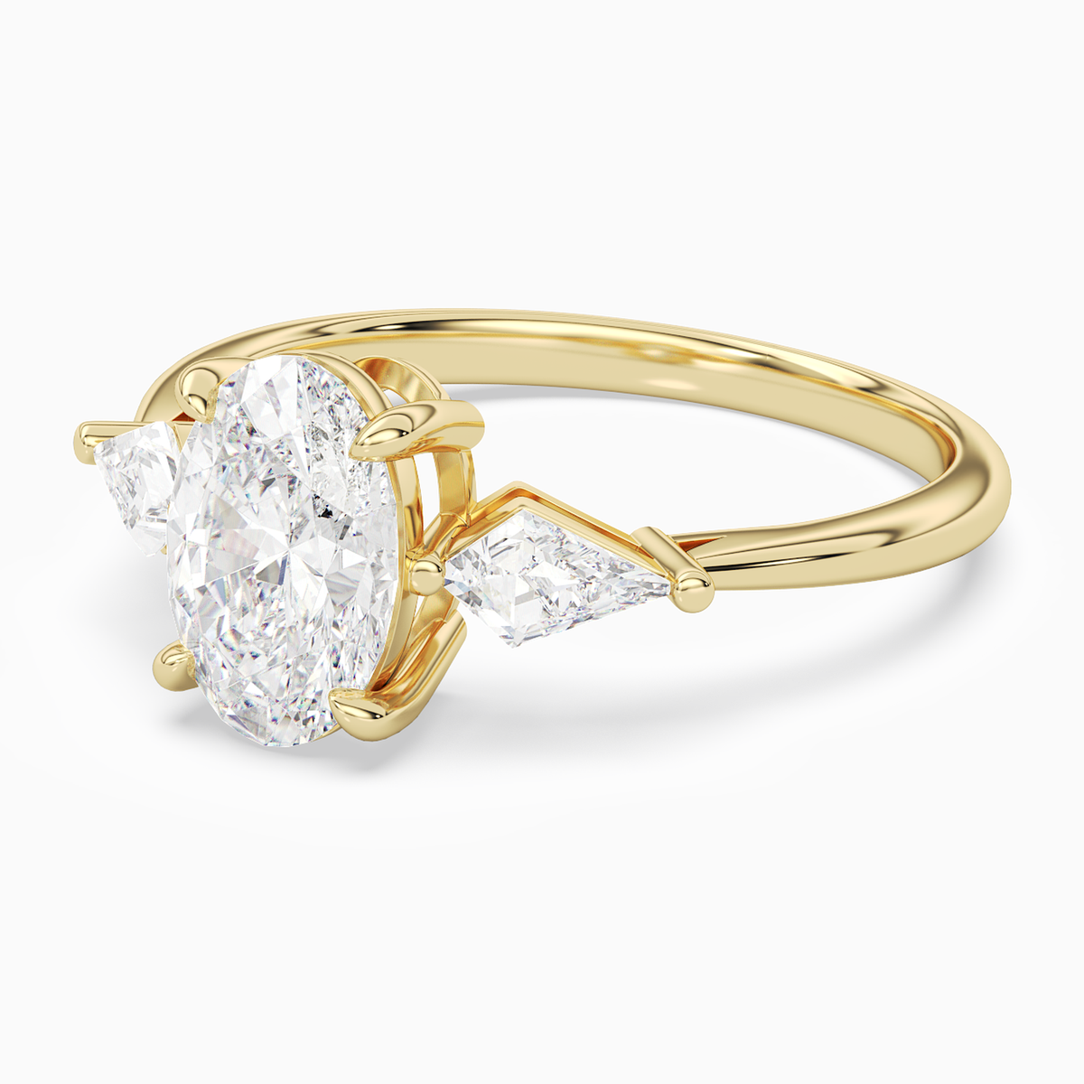 Oval Kite Side Three Stone Large Sides in 14K Yellow Gold top angle