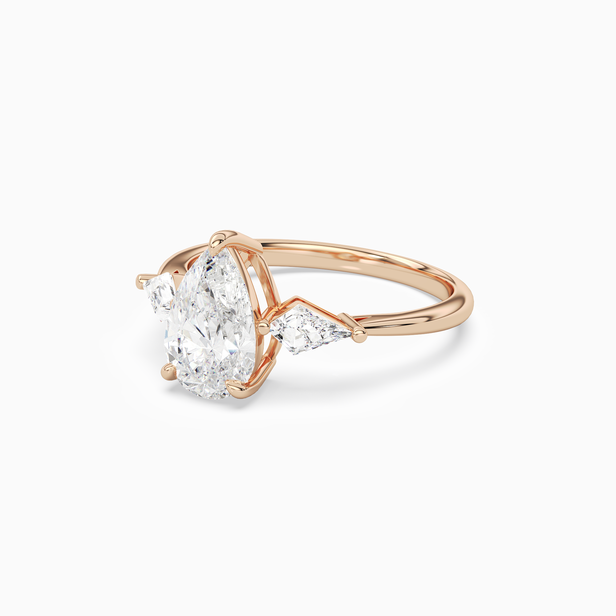 Pear Kite Side Three Stone Large Sides in 14K Rose Gold top angle