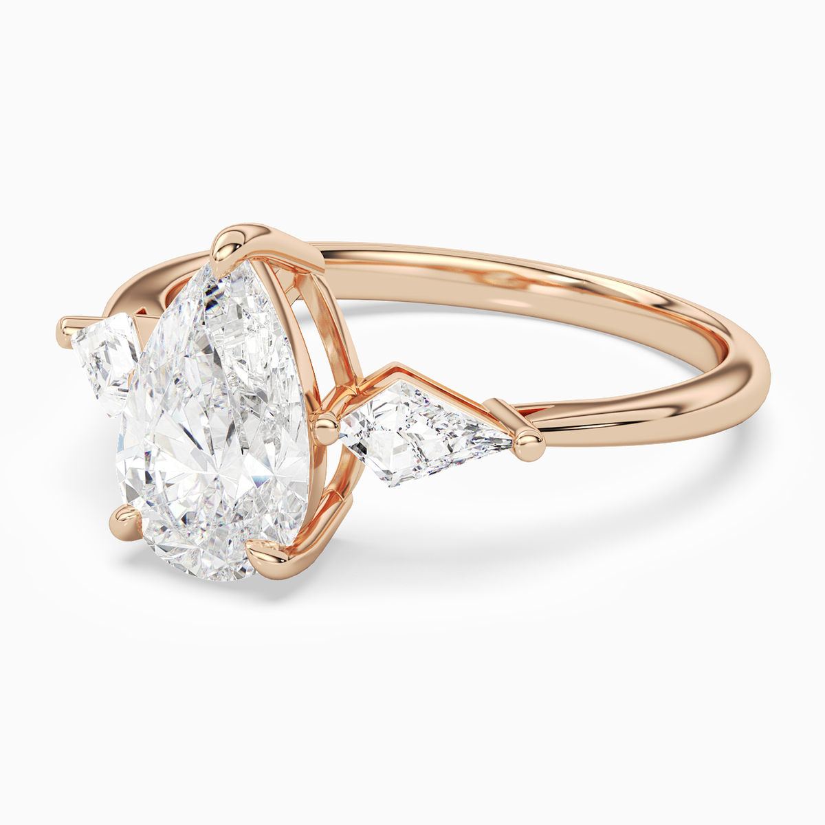 Pear Kite Side Three Stone Large Sides in 14K Rose Gold top angle