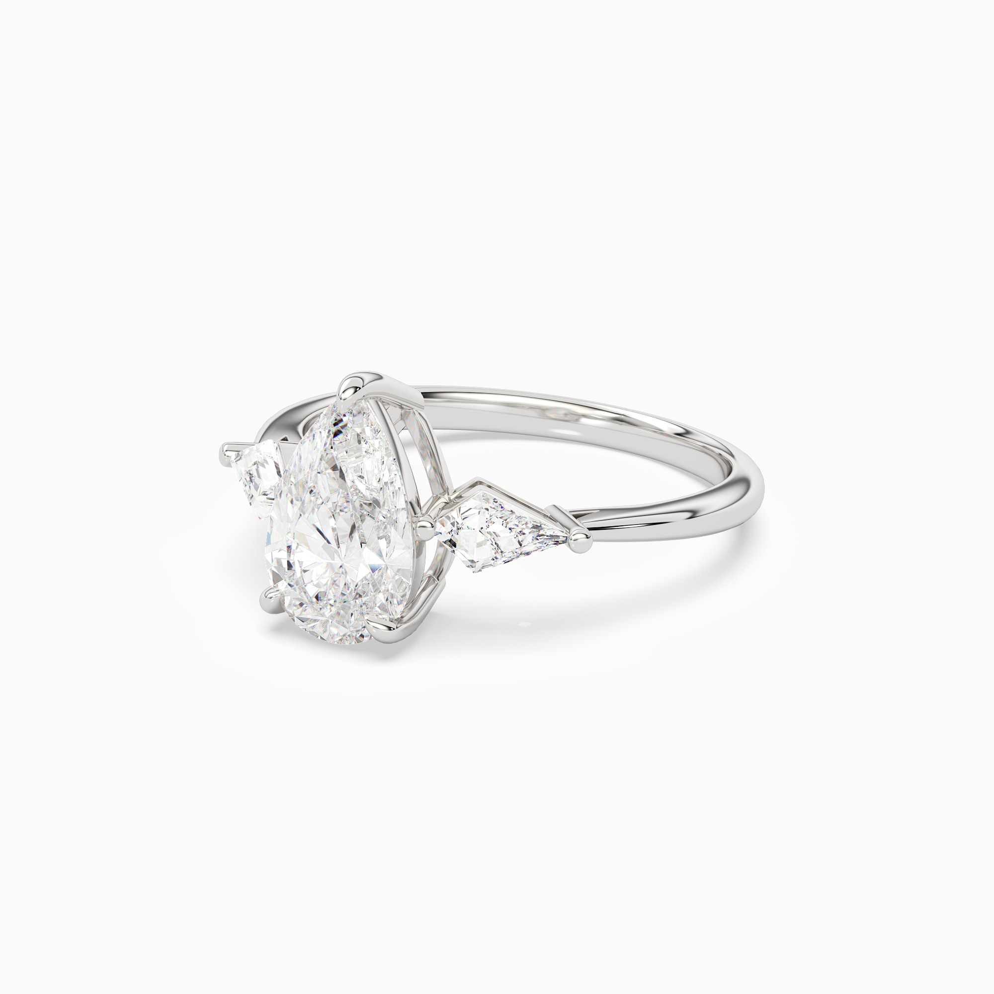 Pear Kite Side Three Stone Large Sides in Platinum top angle