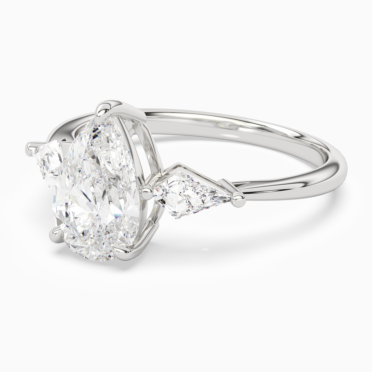 Pear Kite Side Three Stone Large Sides in Platinum top angle