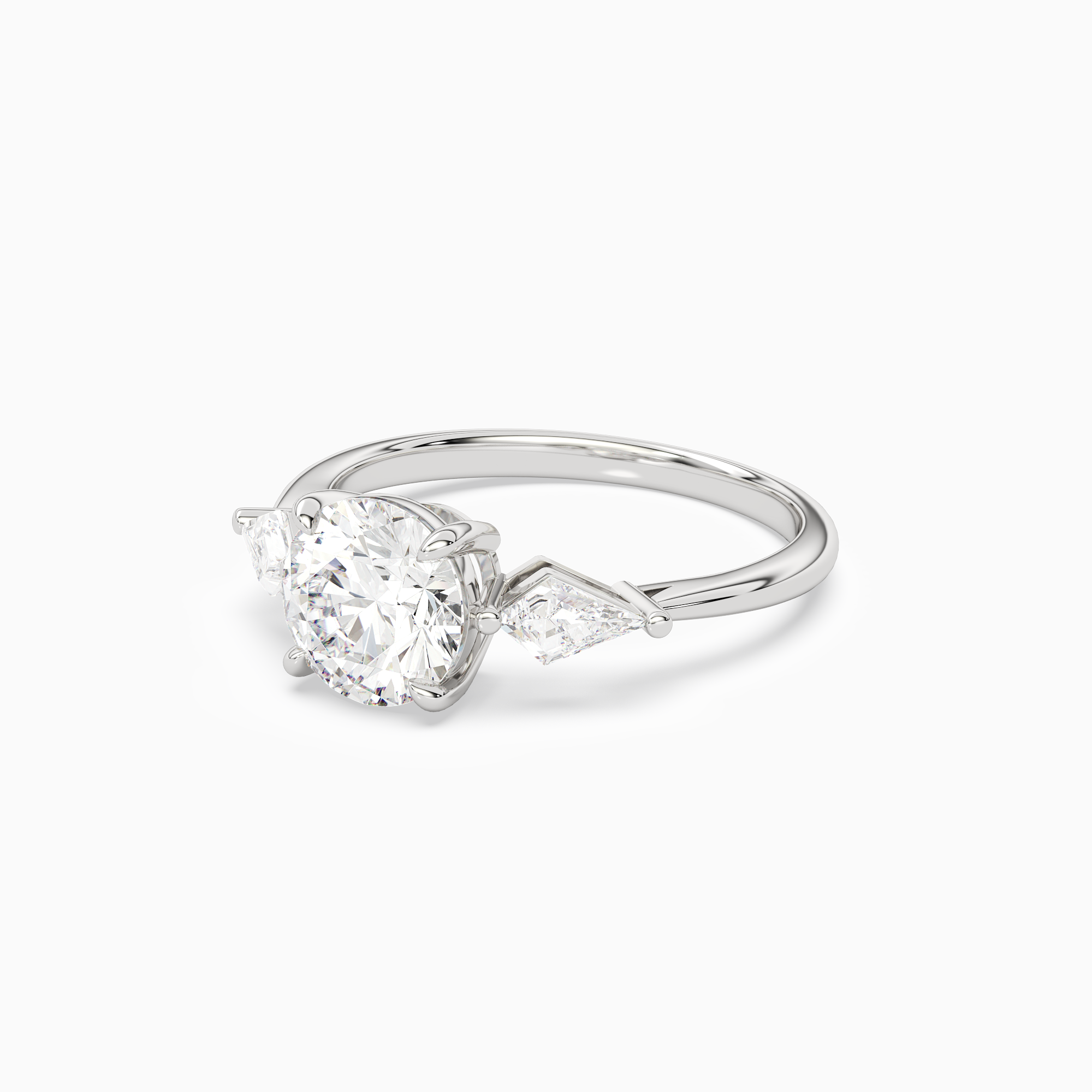 Round Kite Side Three Stone Large Sides in Platinum top angle