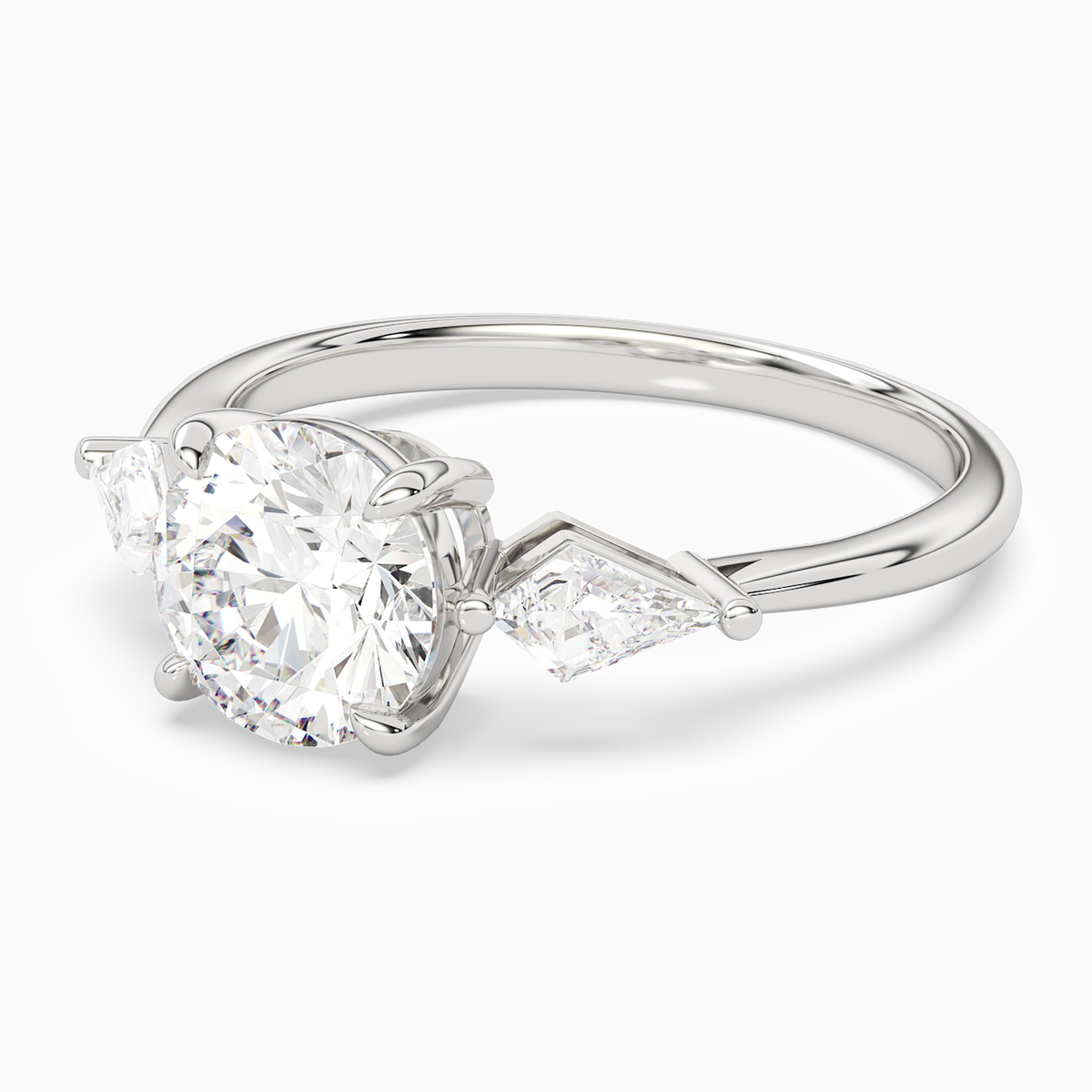 Round Kite Side Three Stone Large Sides in Platinum top angle