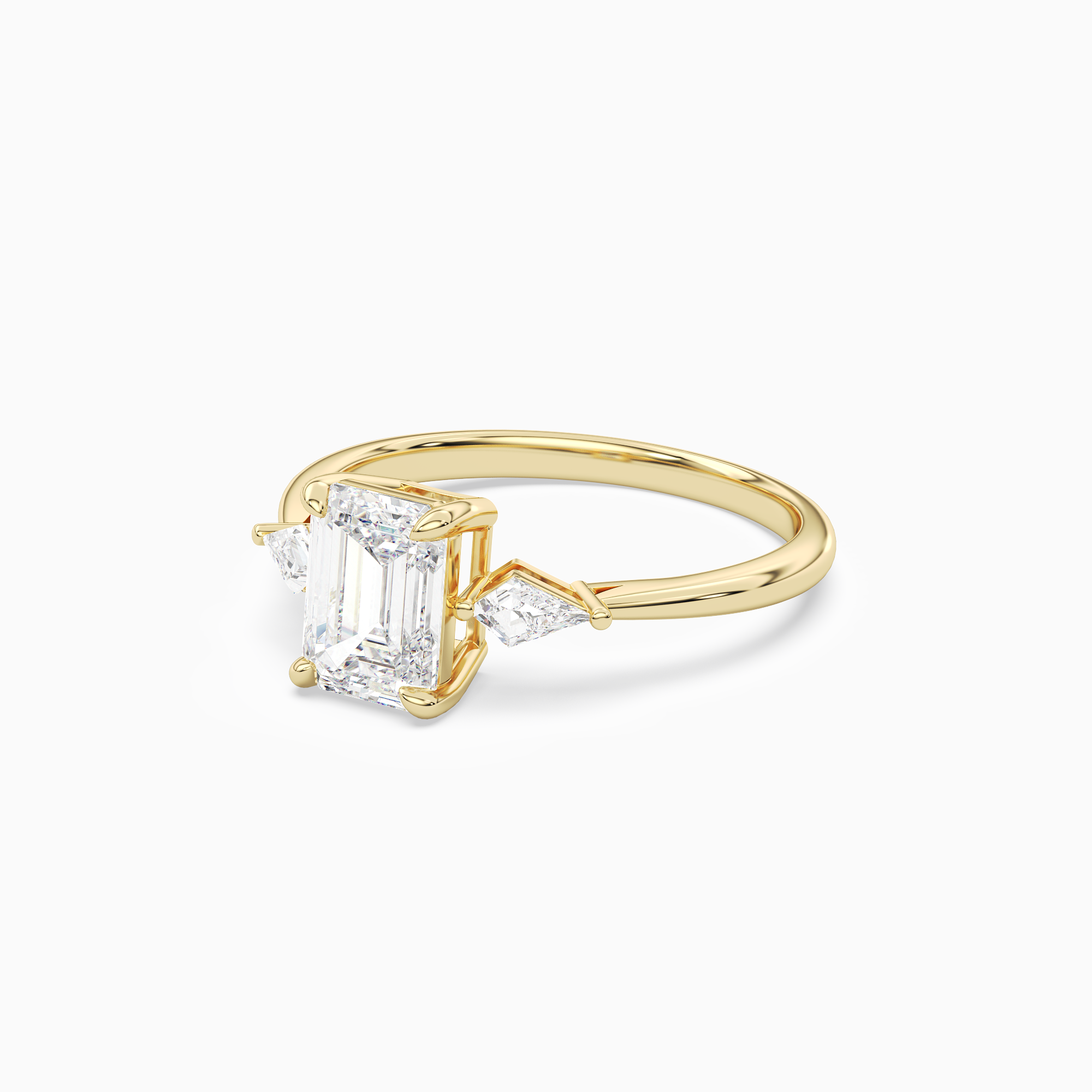 Emerald Kite Side Three Stone Small Sides in 18K Yellow Gold top angle