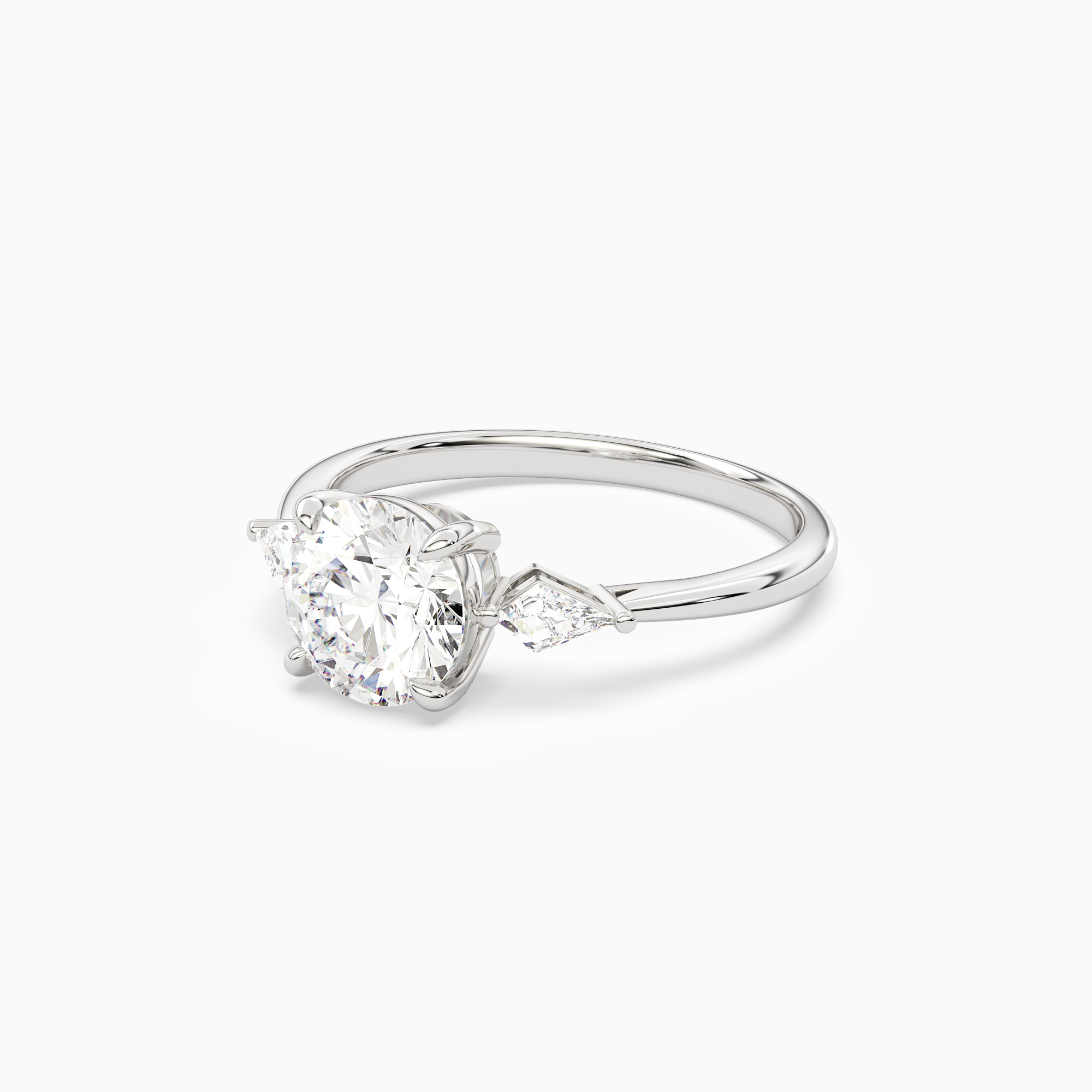 Round Kite Side Three Stone Small Sides in 18K White Gold top angle