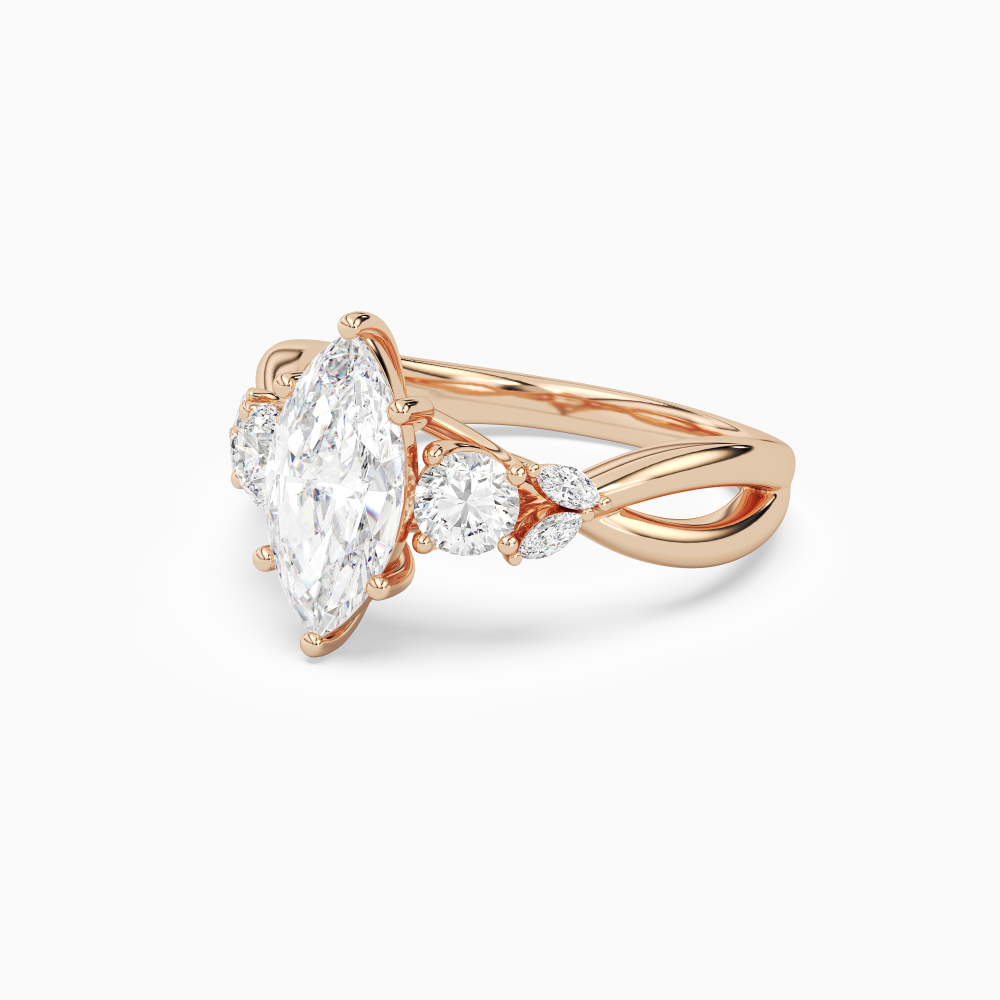 Marquise Willow Composite Three Stone in 14K Rose Gold top angle