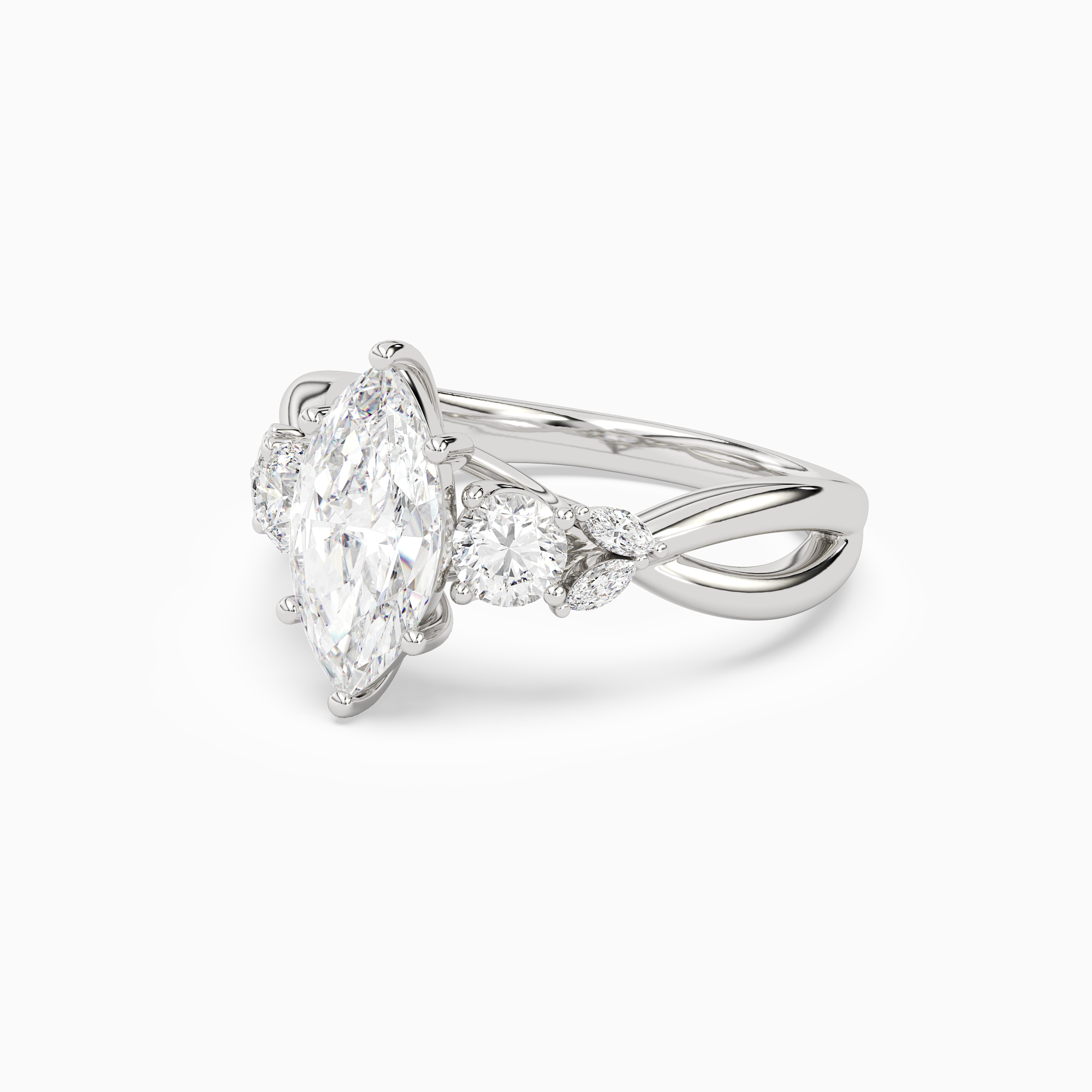 Marquise Willow Composite Three Stone in Platinum top angle