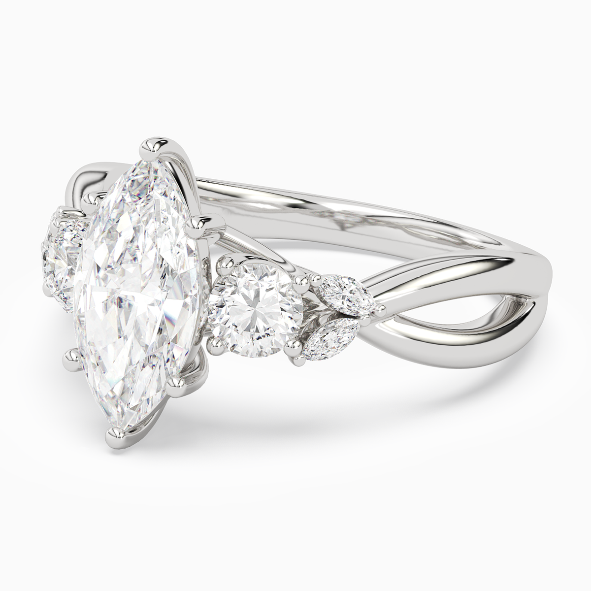 Marquise Willow Composite Three Stone in Platinum top angle