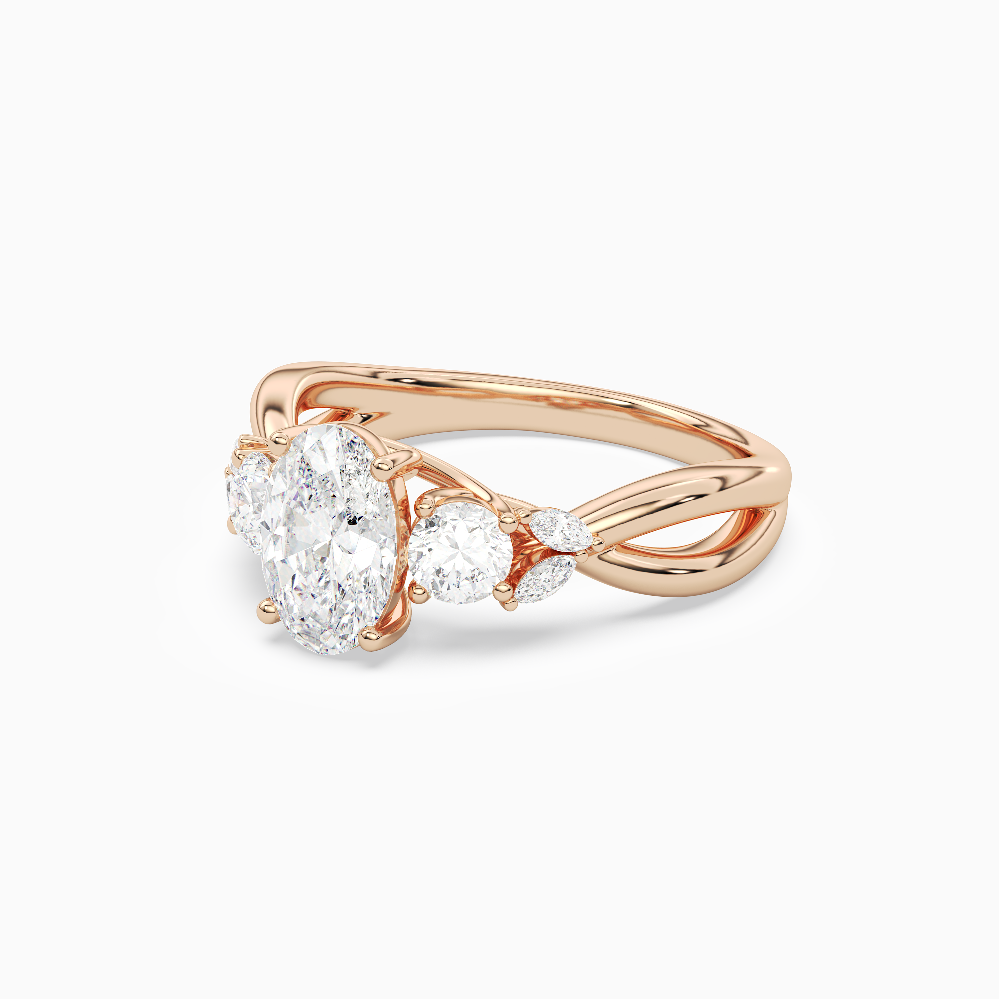 Oval Willow Composite Three Stone in 14K Rose Gold top angle