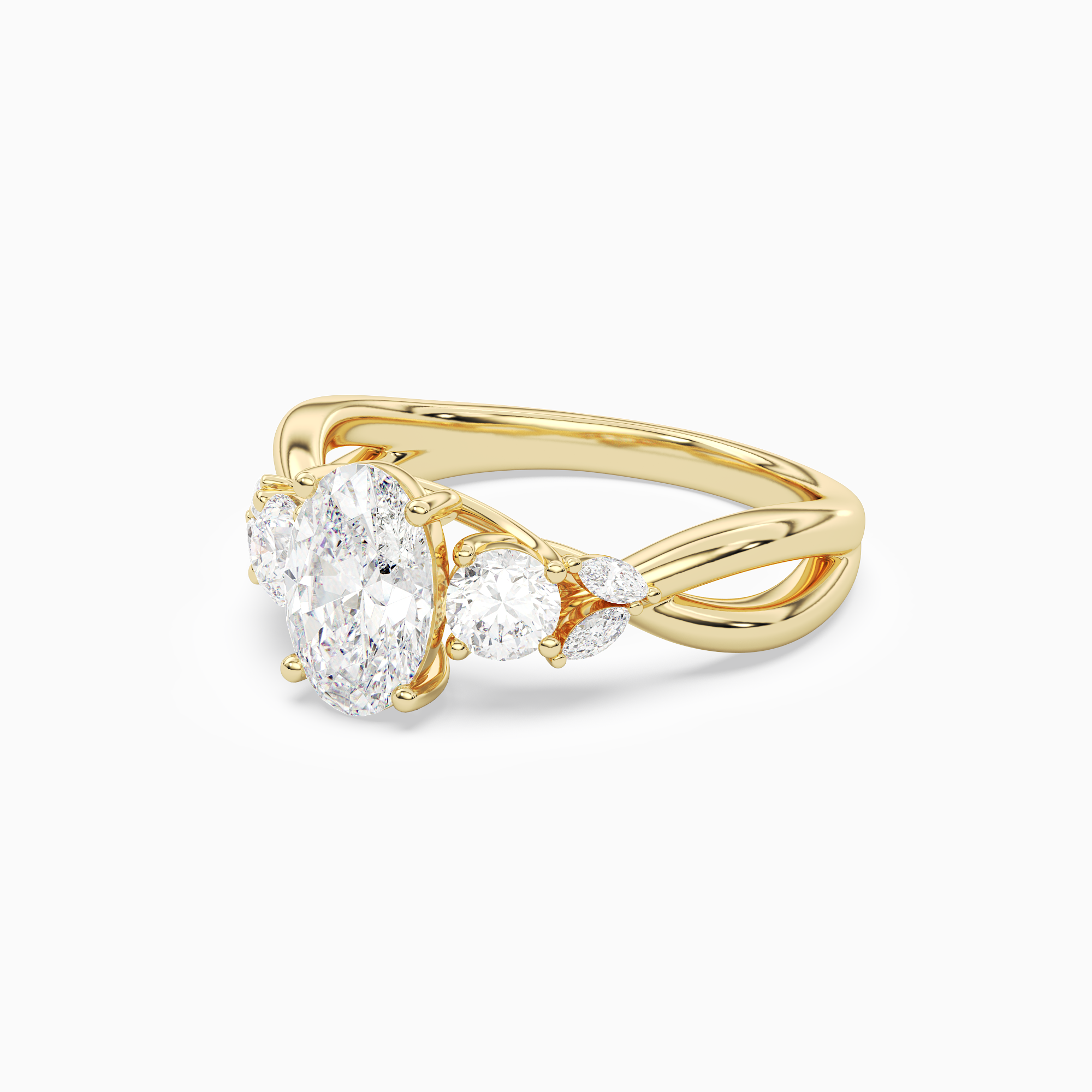 Oval Willow Composite Three Stone in 18K Yellow Gold top angle