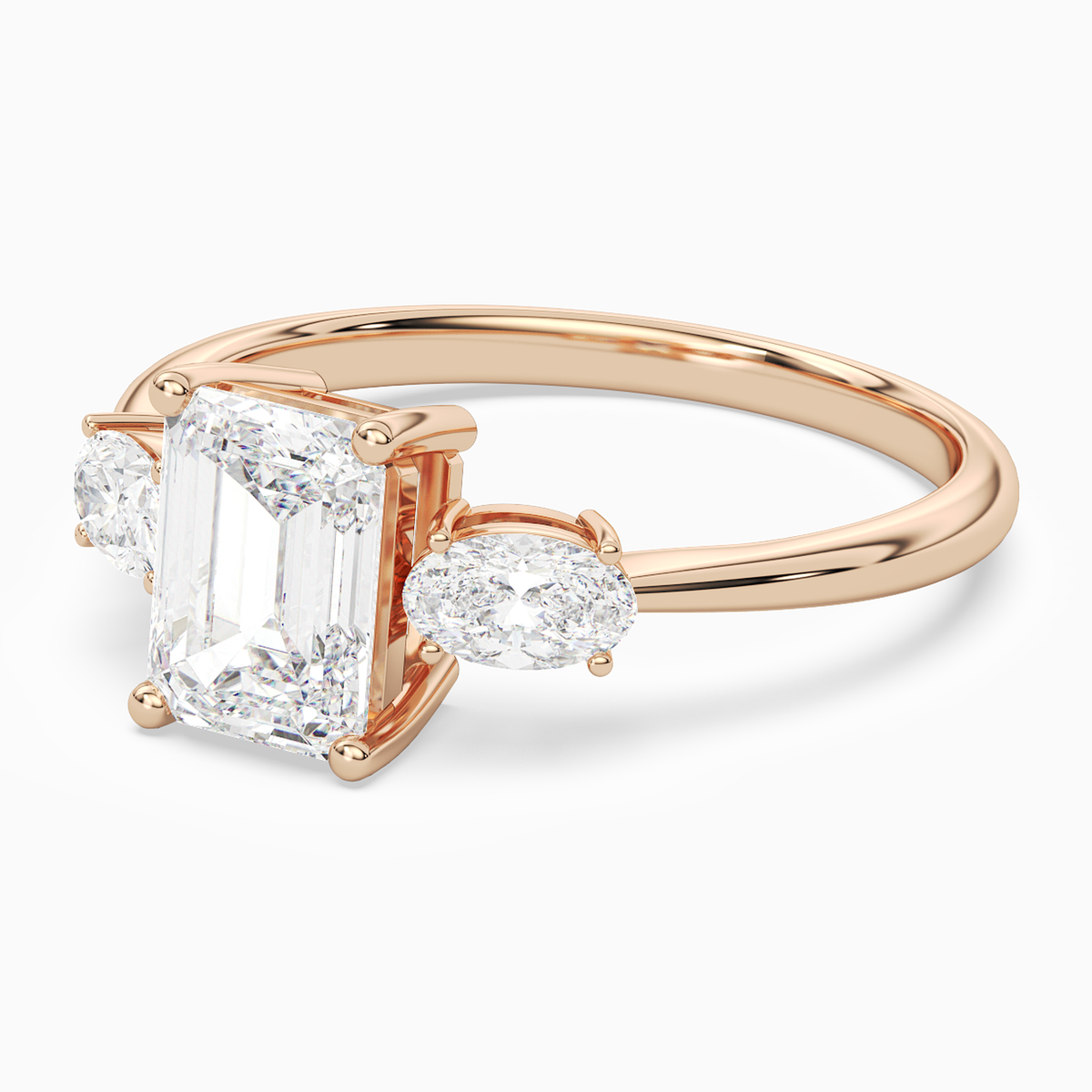 Emerald Classic Three Stone in 14K Rose Gold top angle