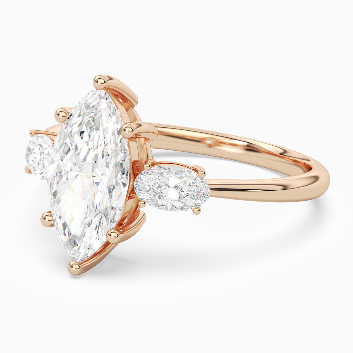 Marquise Classic Three Stone in 14K Rose Gold top angle