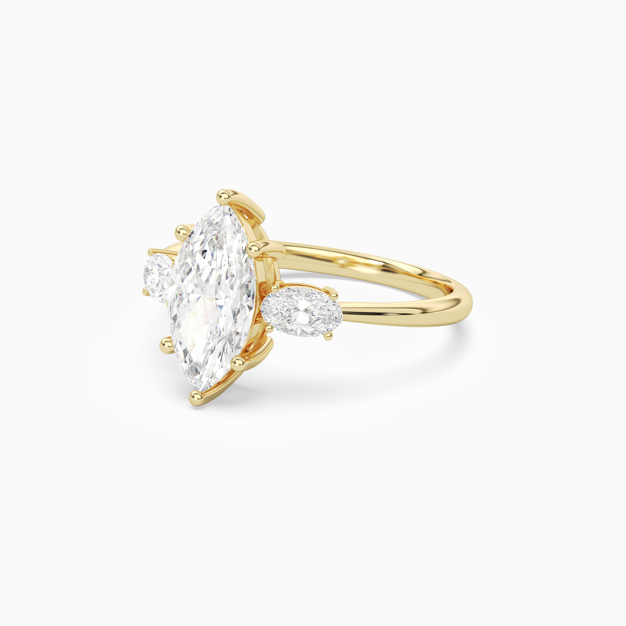 Marquise Classic Three Stone in 14K Yellow Gold top angle