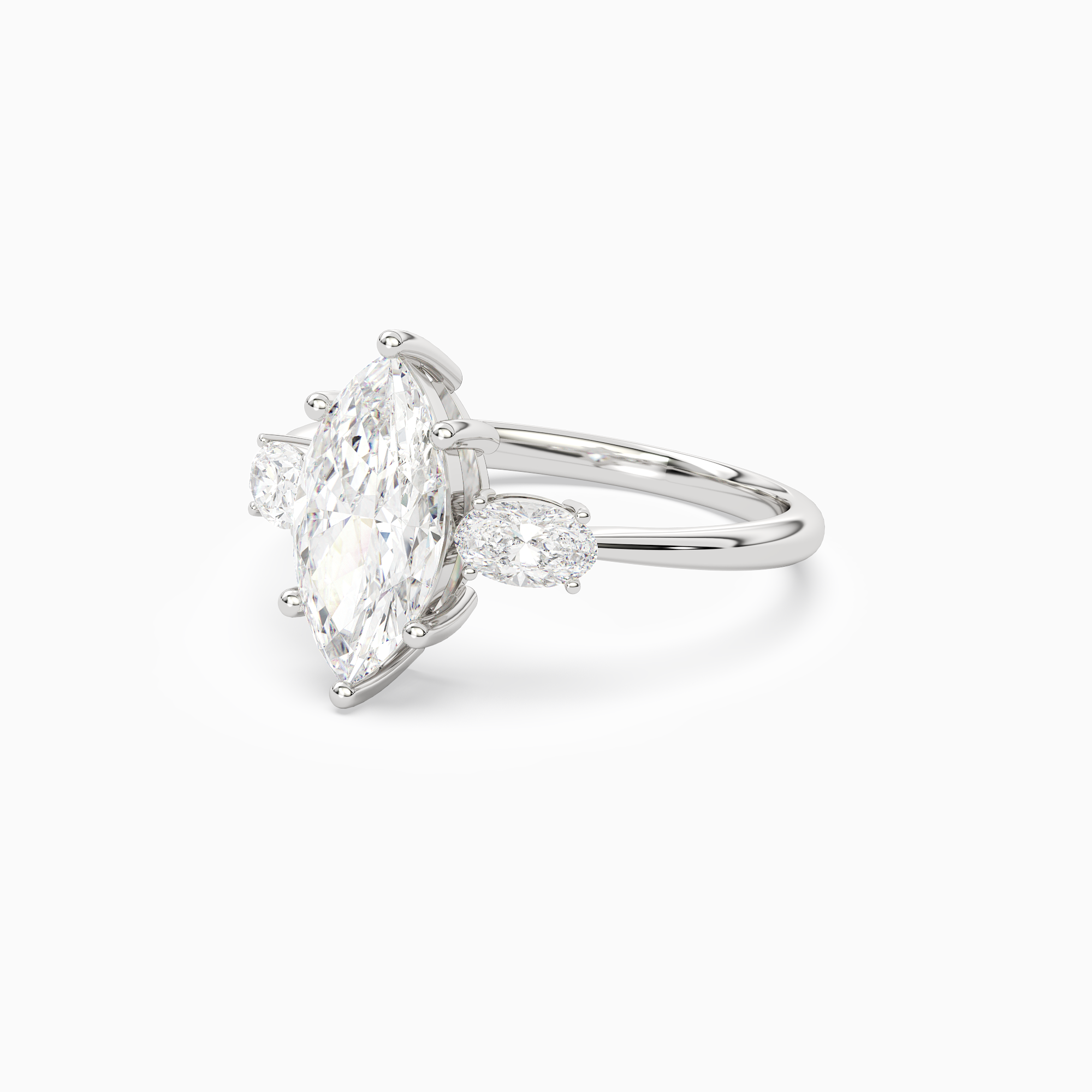 Marquise Classic Three Stone in 18K White Gold top angle