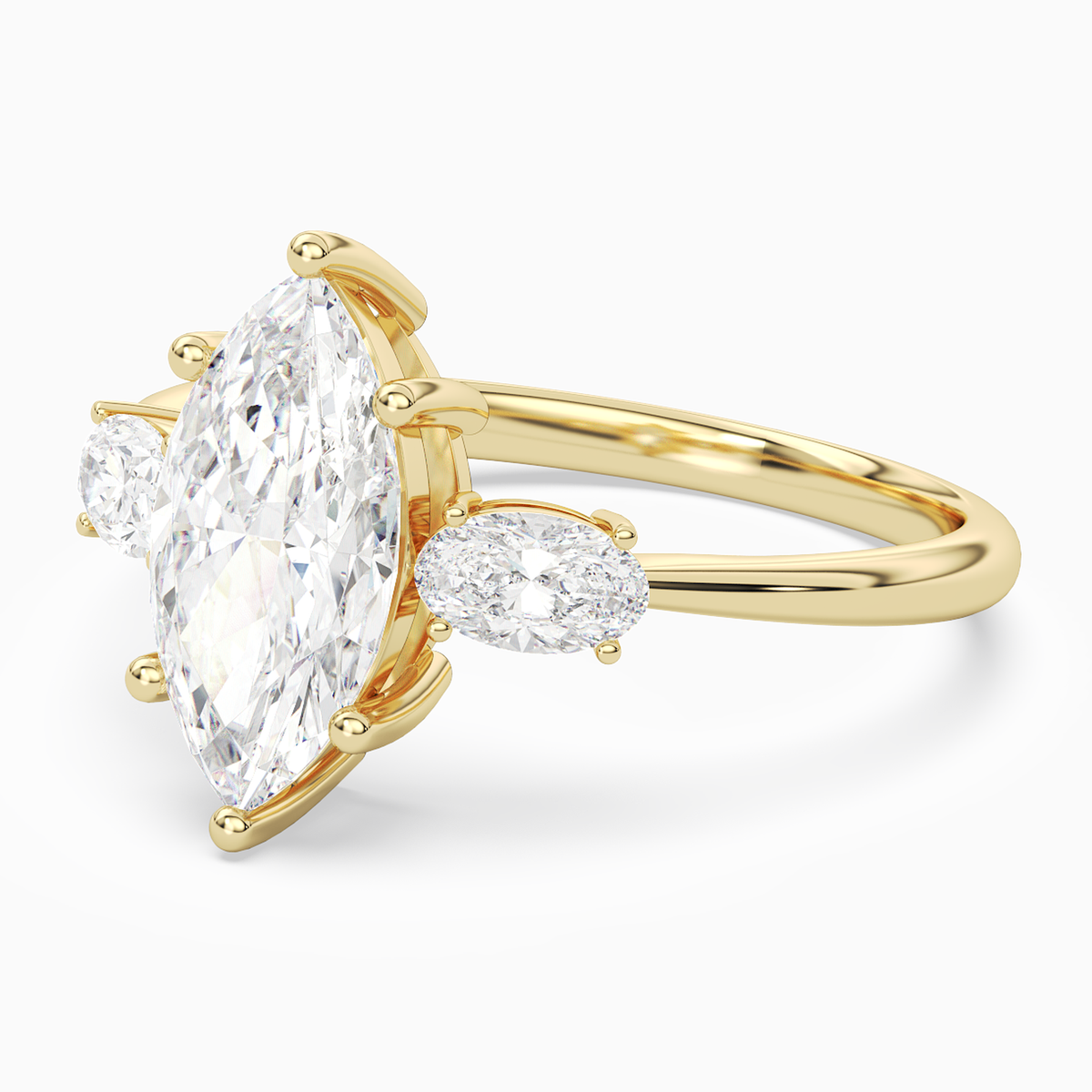 Marquise Classic Three Stone in 18K Yellow Gold top angle