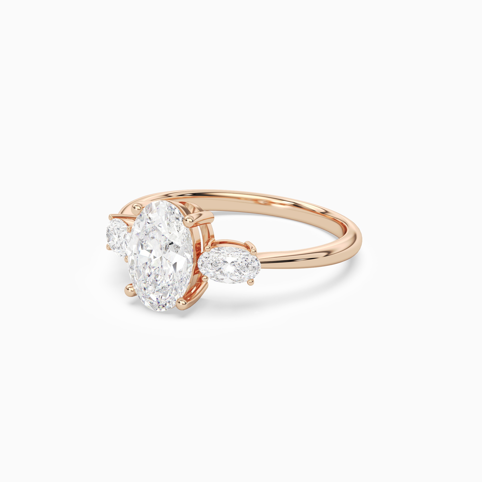 Oval Classic Three Stone in 14K Rose Gold top angle