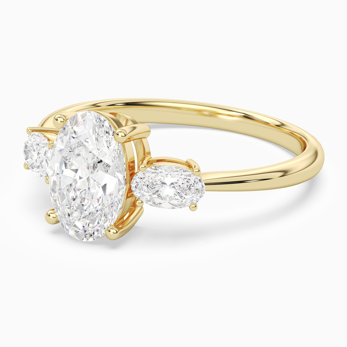 Oval Classic Three Stone in 14K Yellow Gold top angle