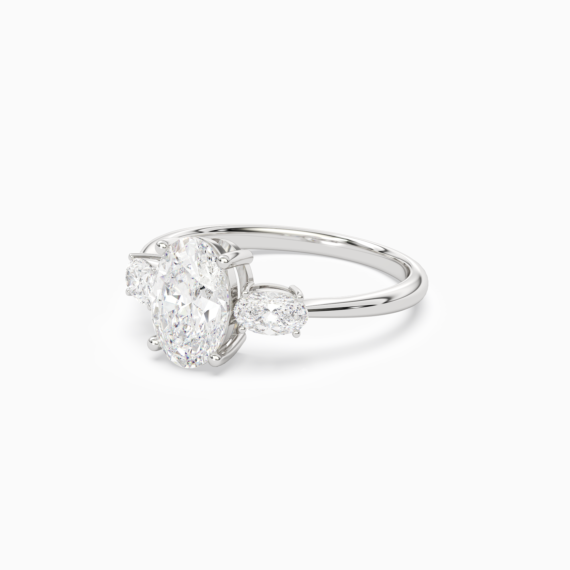 Oval Classic Three Stone in Platinum top angle