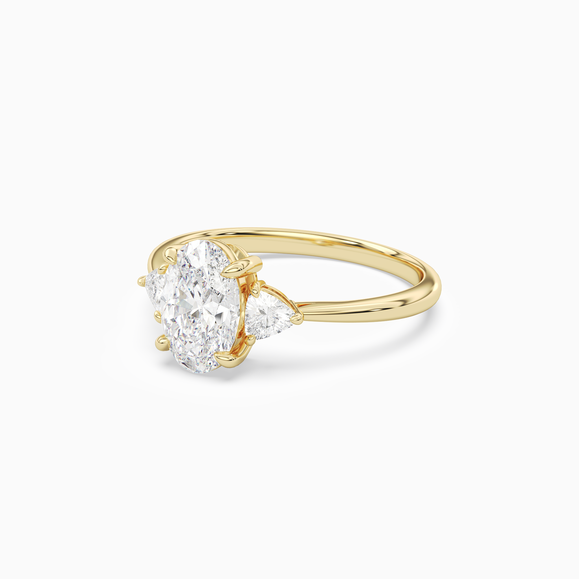 Oval Trillion Three Stone Large Sides in 14K Yellow Gold top angle