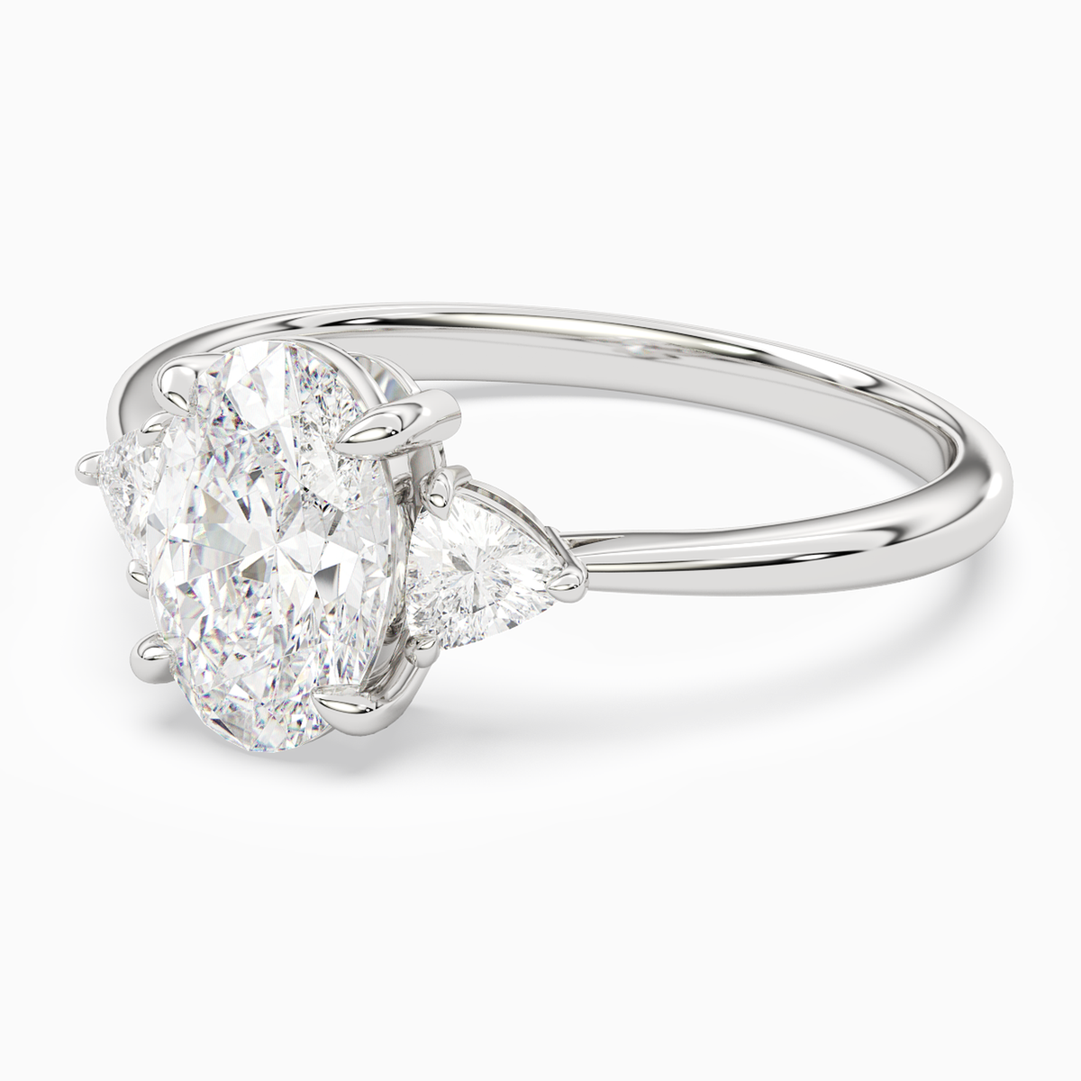 Oval Trillion Three Stone Large Sides in Platinum top angle