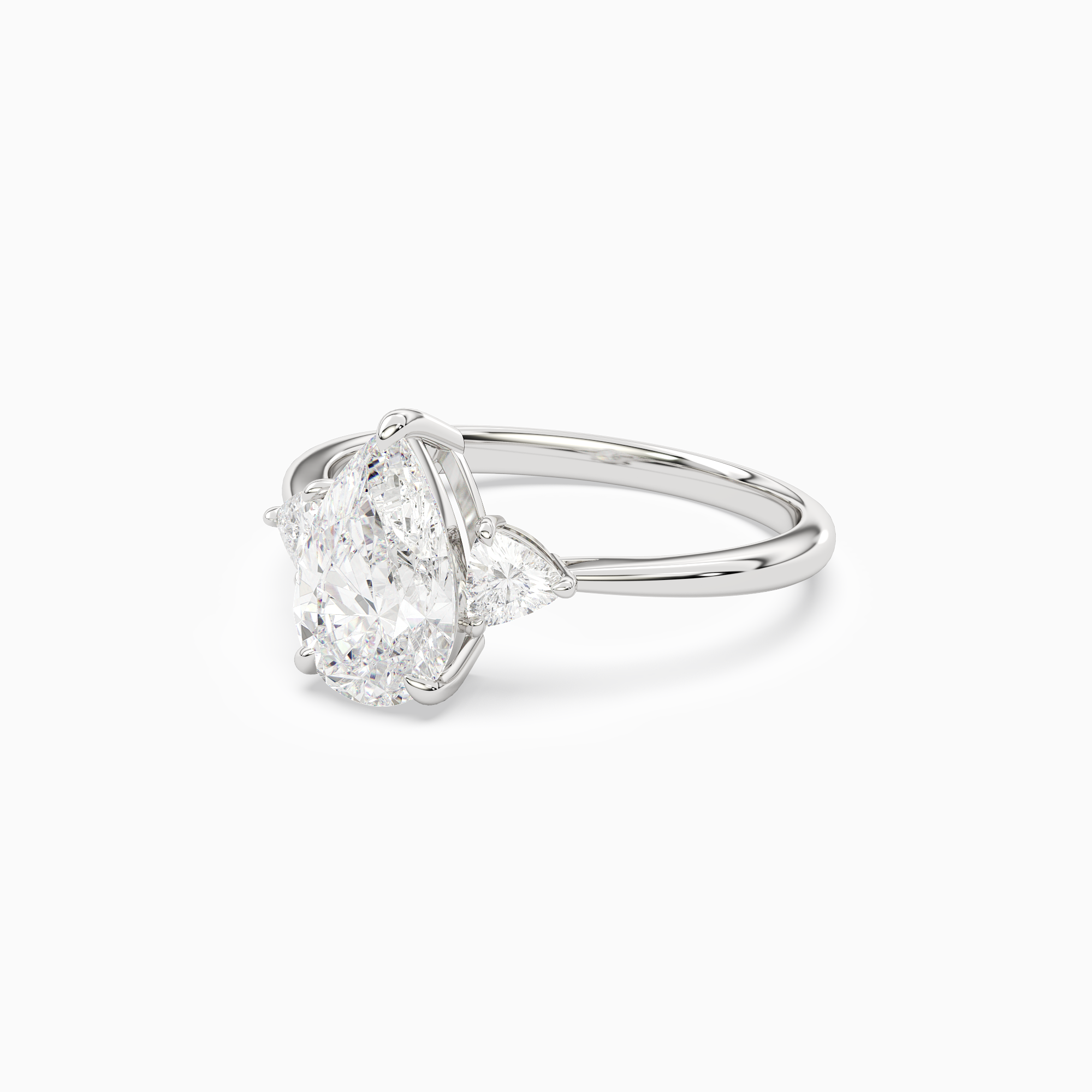 Pear Trillion Three Stone Large Sides in 18K White Gold top angle
