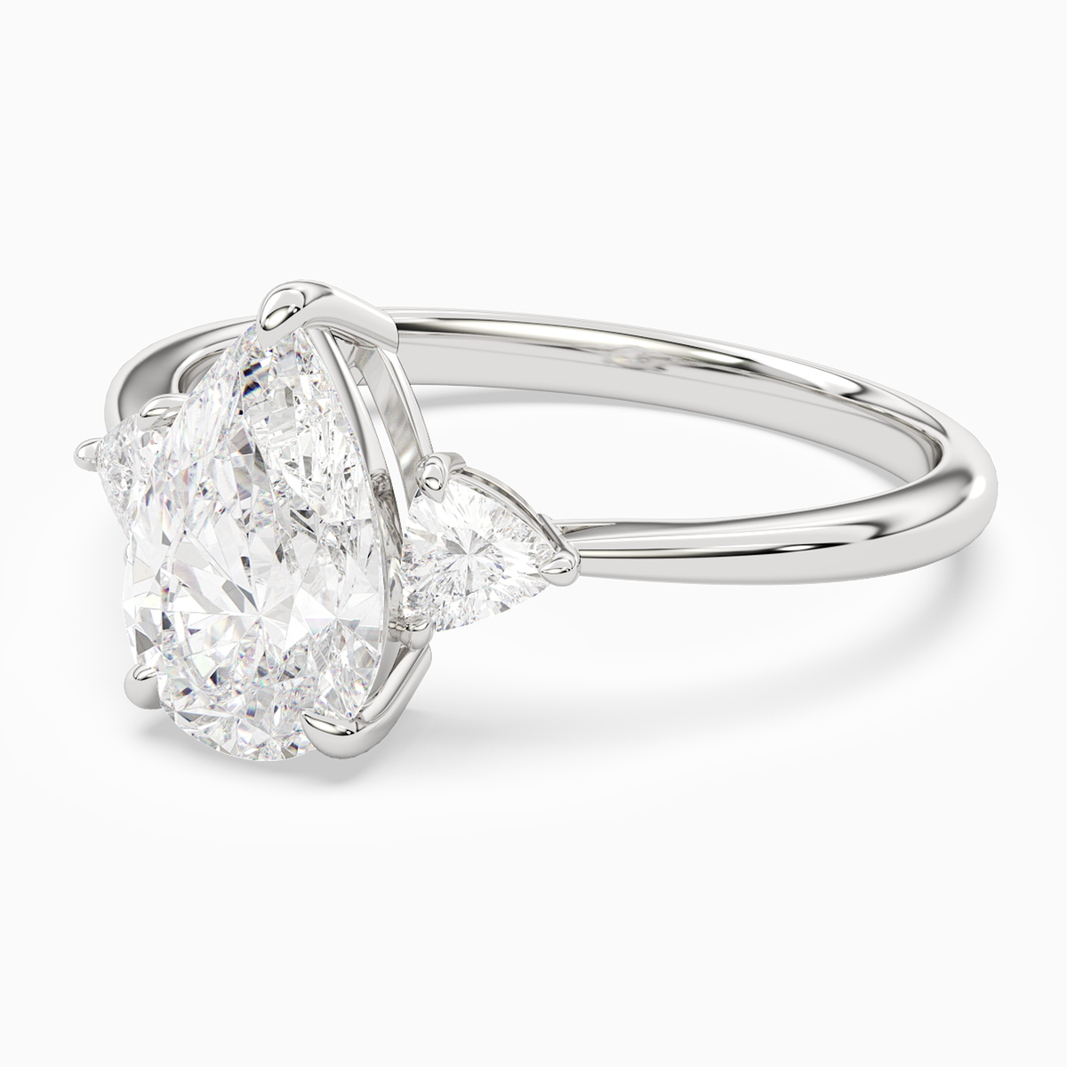 Pear Trillion Three Stone Large Sides in 18K White Gold top angle