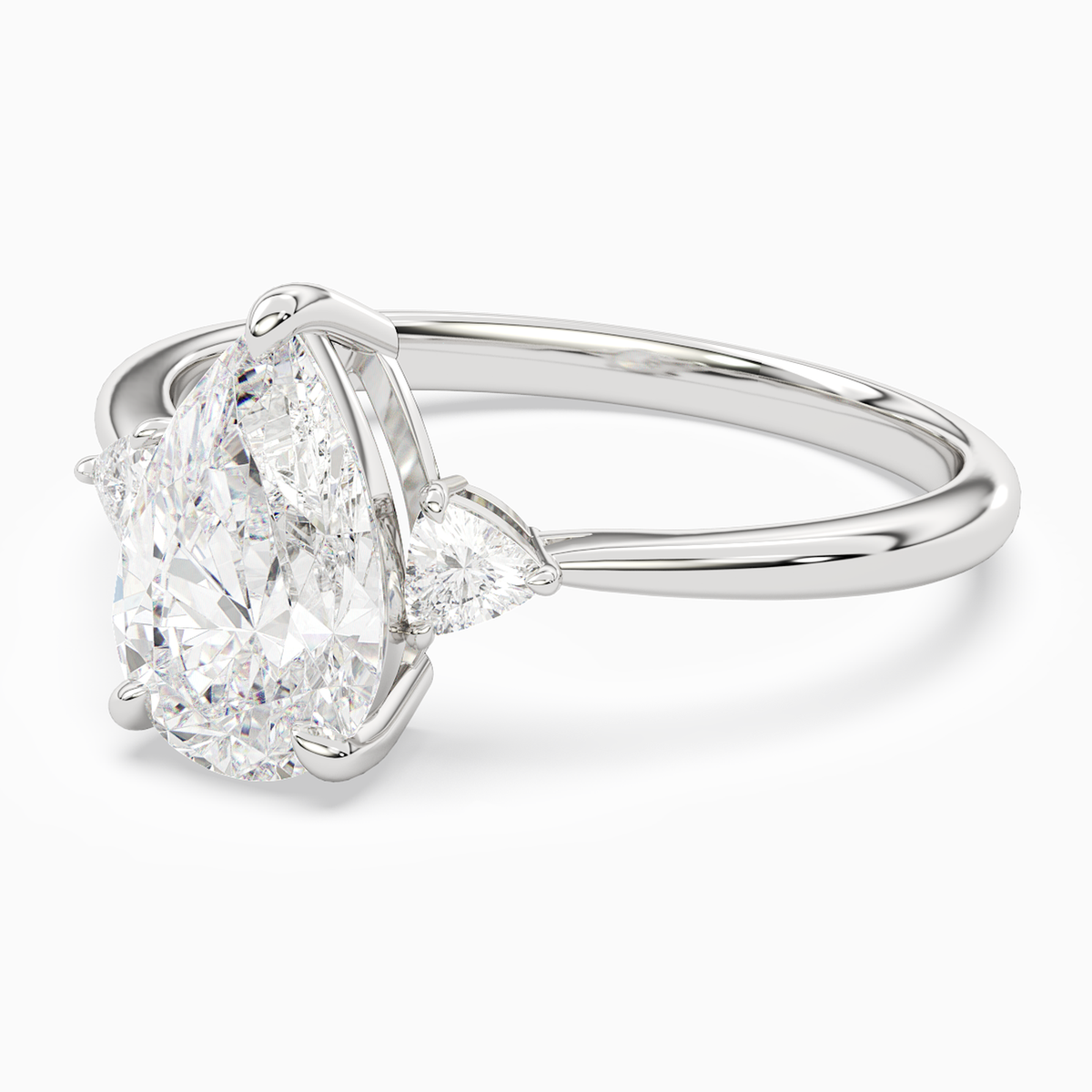 Pear Trillion Three Stone Small Sides in 14K White Gold top angle