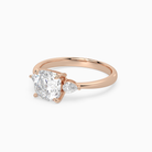 Cushion Pear Side Three Stone Classic in 14K Rose Gold top angle