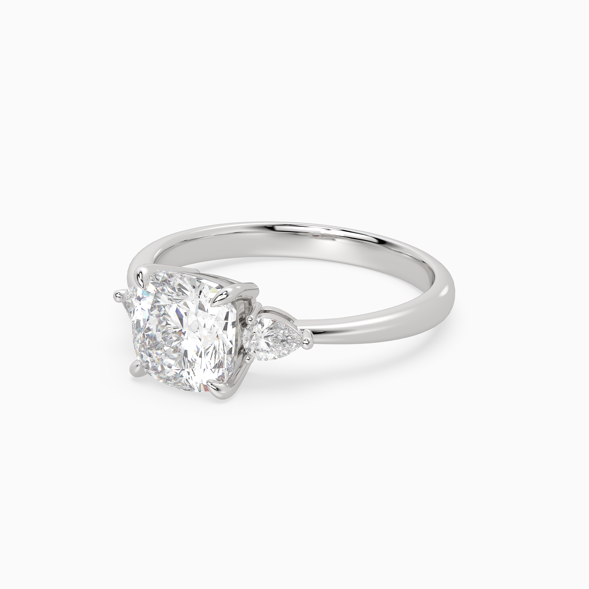 Cushion Pear Side Three Stone Classic in 14K White Gold top angle