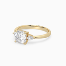 Cushion Pear Side Three Stone Classic in 18K Yellow Gold top angle